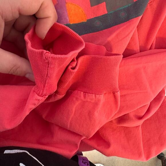 Vintage 80s Long Sleeve T-Shirt Size L Hand Painted Graphic Pink Aztec Cotton - Picture 11 of 11